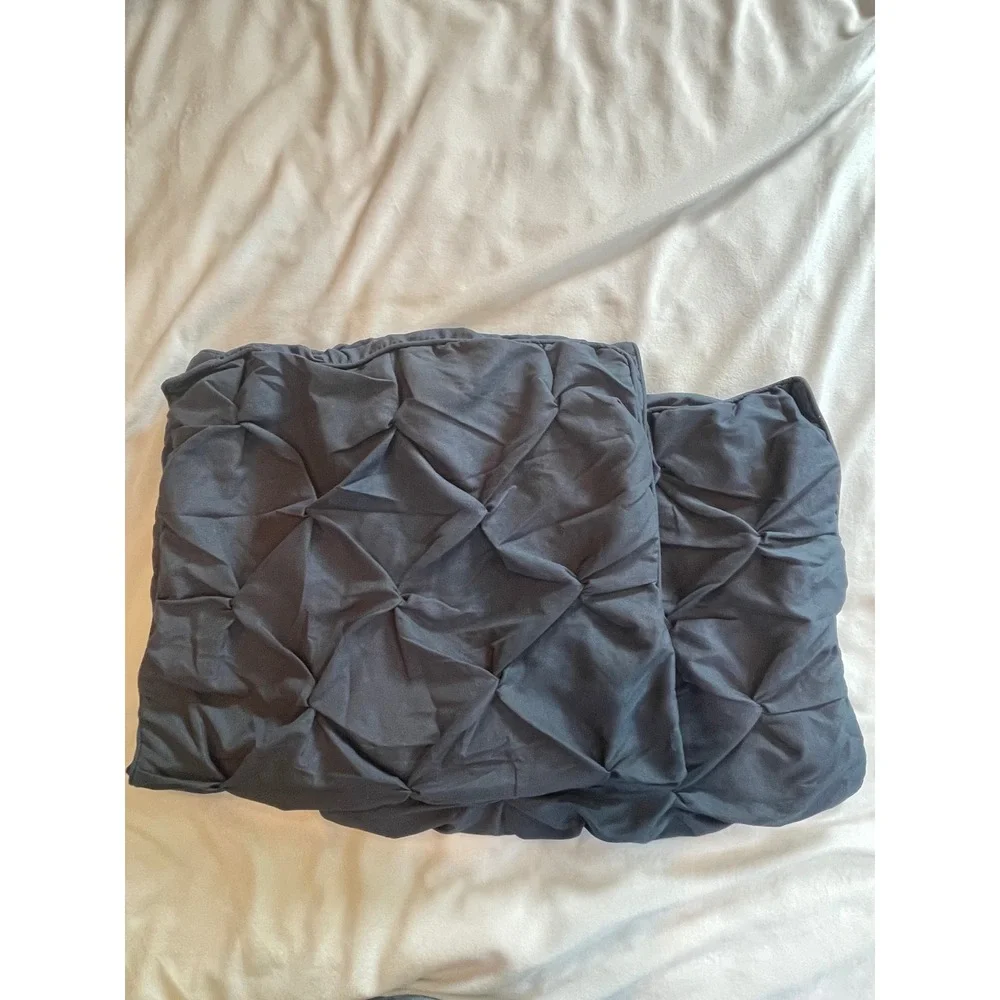 Chezmoi Collection Navy Blue Pintuck Pillow Shams Set of 2 King Size 20x36